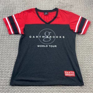Garth Brooks World Tour Shirt Women Large Gray Black Red Jersey Concert Country